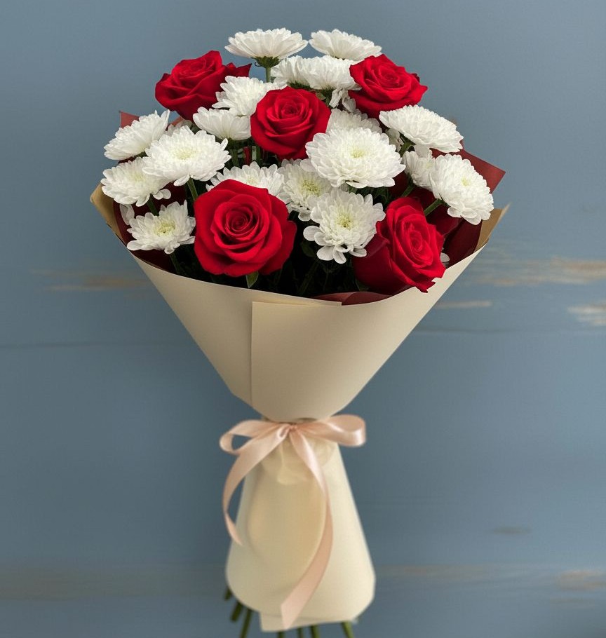 Букет цветов из: Розы и Хризантемы в Новохопёрский