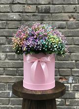Цветочная композиция из Гипсофила и Розы в шляпной коробке в Новохопёрский