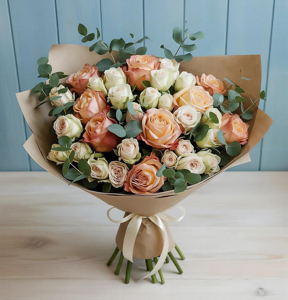 Букет цветов из: Альстромерии и Розы в Новохопёрский