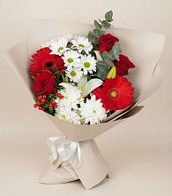 Букет цветов из:  Розы, Хризантемы, Герберы и Лилии в Новохопёрский
