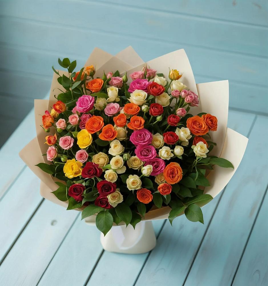Букет Микс из разноцветных кустовых роз в Новохопёрский