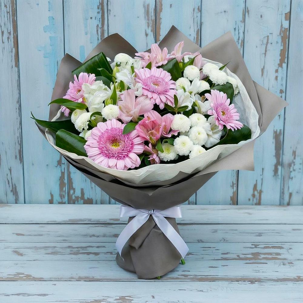 Букет цветов из: Герберы, Альстромерии и Хризантемы в Новохопёрский