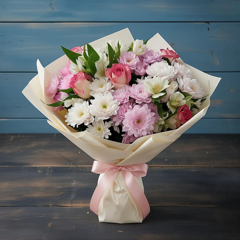 Букет цветов из: Хризантемы, Альстромерии и Розы в Новохопёрский